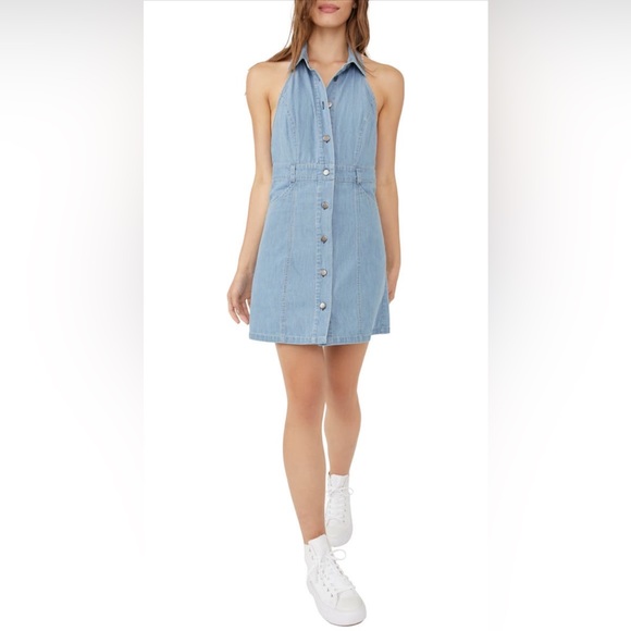 Free People Sami Denim Halter Minidress - Picture 1 of 5